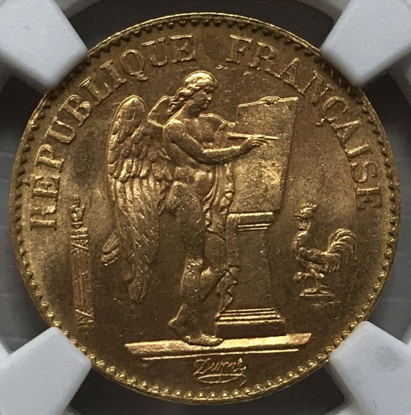 1893A FRANCE G20F MS63 NGC鑑定 1893年 エンジェル金貨 20フラン 買取致しました。