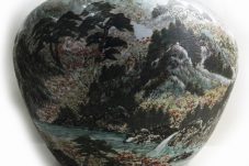 有田焼 視行釜 ハンドペイント 作者不明 約W45×H42cm 14.85kg 色絵 風景画 壺 大花瓶 中古買取致しました。