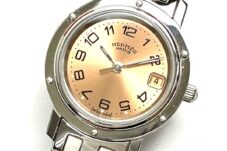 HERMES 腕時計 クリッパー デイト CL4.210 クォーツ ピンク文字盤 腕回り約17cm  ※専用ケース有り 買取致しました。